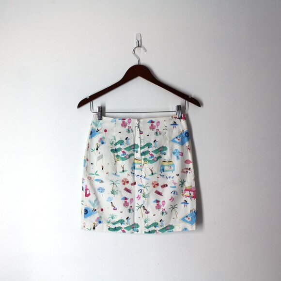 Love, Lilly size 00 Mini a-line skirt white summer fun beach scene print cotton - Picture 2 of 10